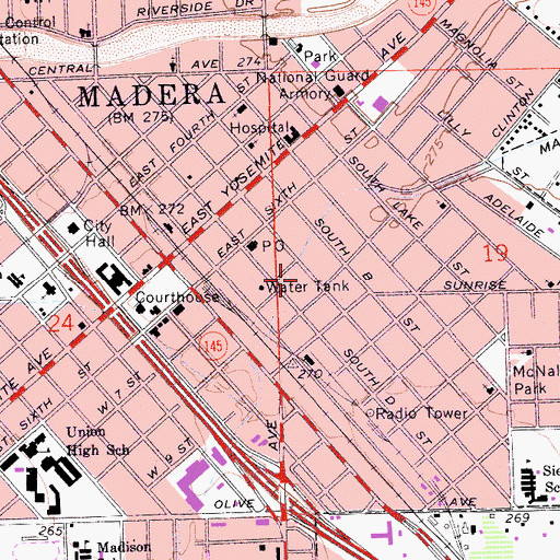 Topographic Map of Madera Police Department, CA