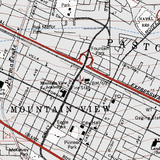 Topographic Map of Mountain View Police Department, CA