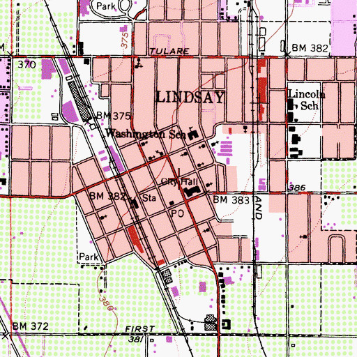 Topographic Map of Lindsay Police Department, CA