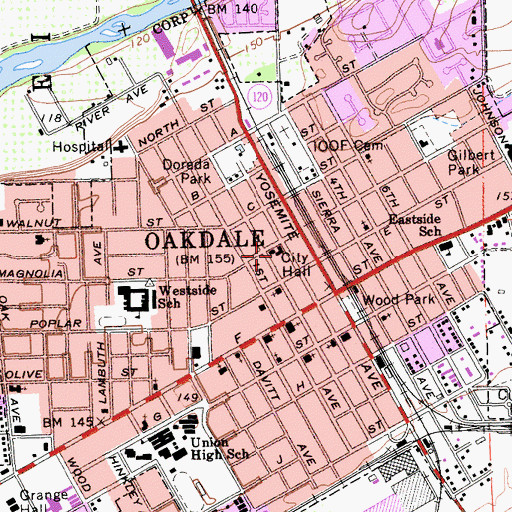 Topographic Map of Oakdale Police Department, CA