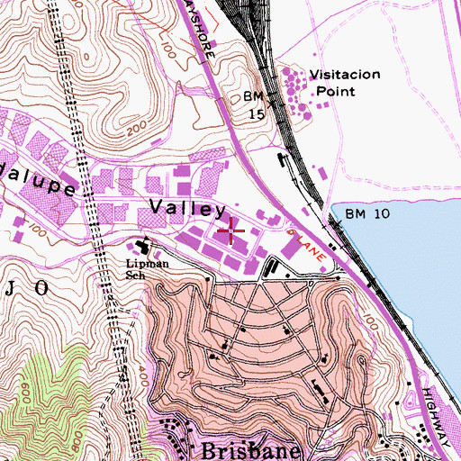 Topographic Map of Brisbane Police Department, CA