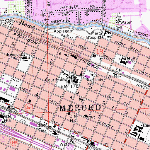 Topographic Map of Merced Police Department Main Station, CA