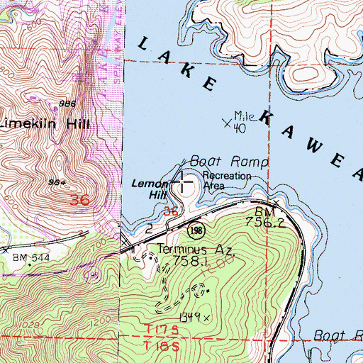 Topographic Map of Lake Kaweah Boat Patrol, CA