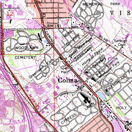 Topographic Map of Colma Police Department, CA