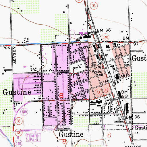 Topographic Map of Gustine Police Department, CA