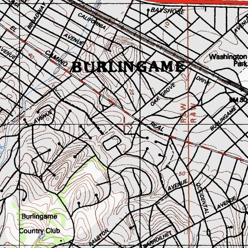 Topographic Map of Hillsborough Police Department, CA