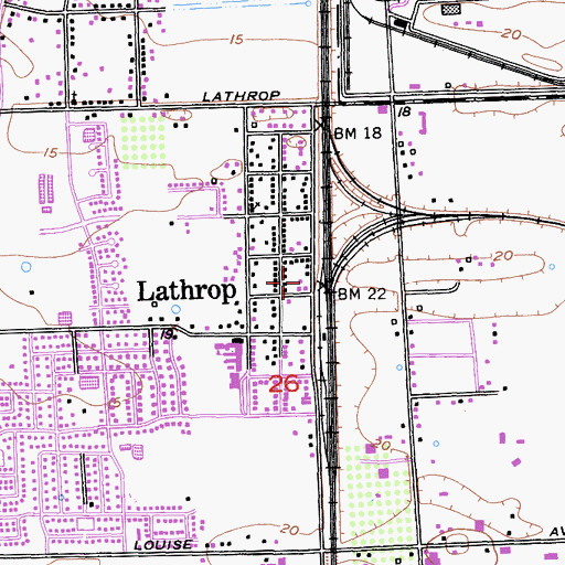 Topographic Map of Lathrop Police Department, CA