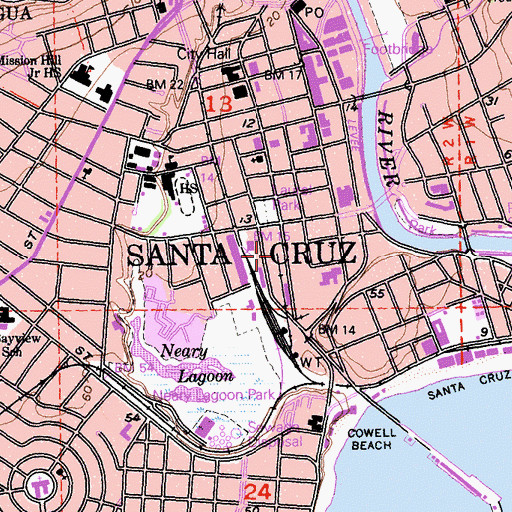 Topographic Map of Santa Cruz Police Department, CA