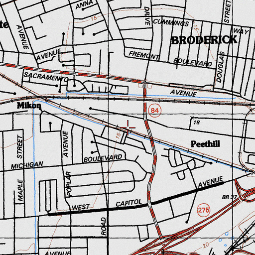 Topographic Map of West Sacramento Police Department, CA