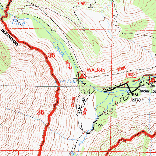Topographic Map of First Falls Campground, CA