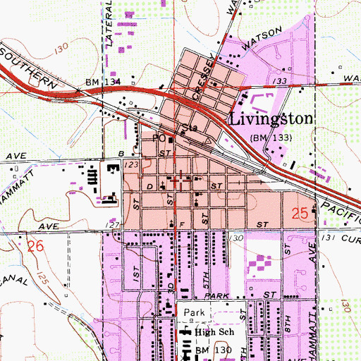 Topographic Map of Livingston Police Department, CA