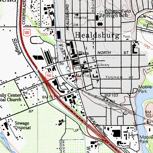 Topographic Map of Healdsburg Police Department, CA