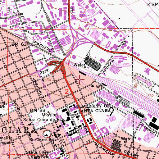 Topographic Map of Santa Clara Police Department, CA