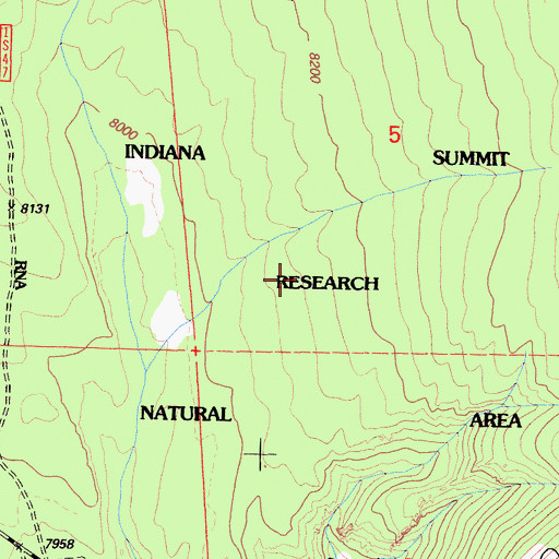 Topographic Map of Indiana Summit Research Natural Area, CA