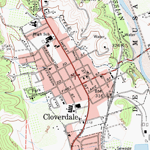 Topographic Map of Cloverdale Police Department, CA