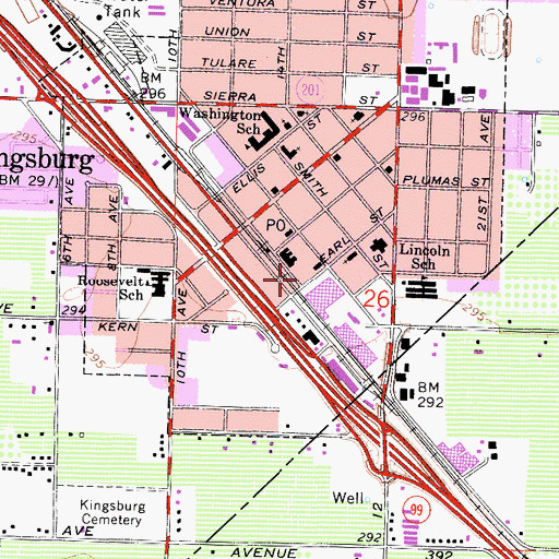 Topographic Map of Kingsburg Police Department, CA