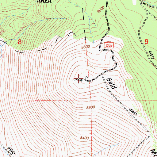 Topographic Map of Bald Mountain Lookout, CA