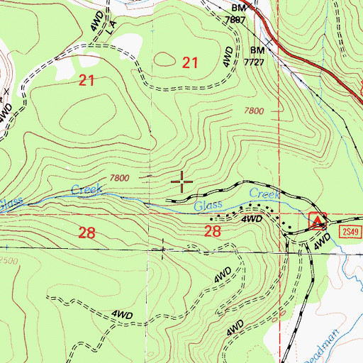 Topographic Map of Glass Creek Campground, CA