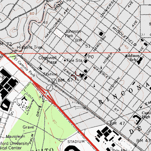 Topographic Map of Palo Alto Police Department, CA