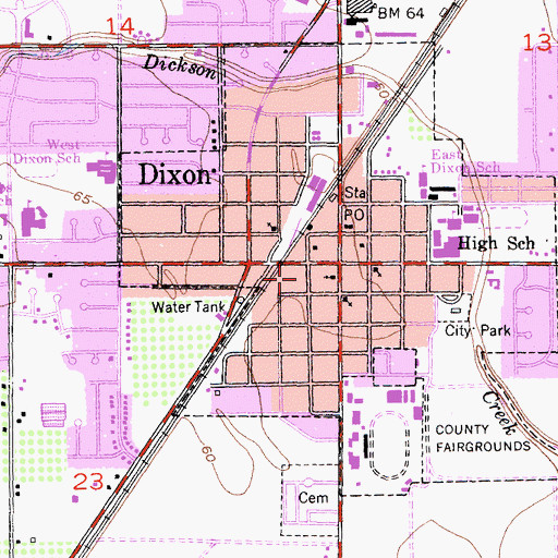 Topographic Map of Dixon Police Department, CA
