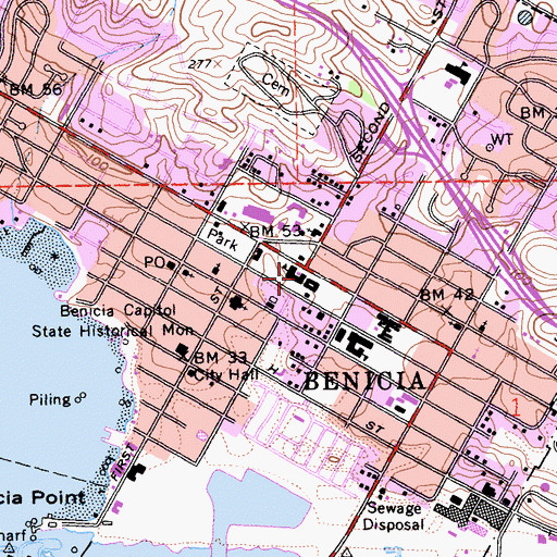 Topographic Map of Benicia Police Department, CA