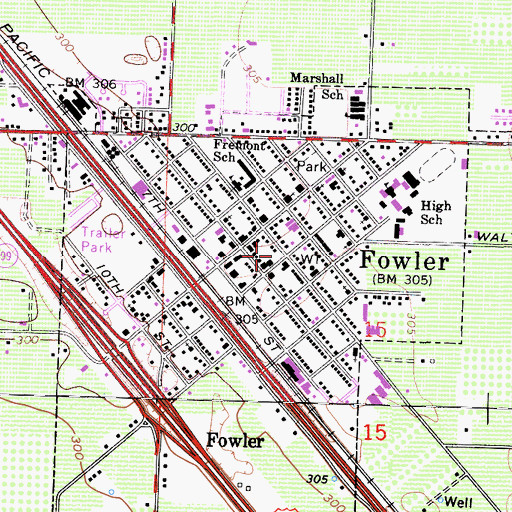 Topographic Map of Fowler Police Department, CA