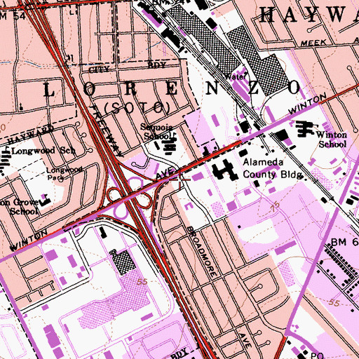 Topographic Map of Hayward Jail, CA