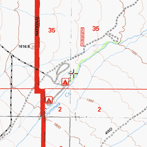 Topographic Map of Symmes Creek Campground, CA
