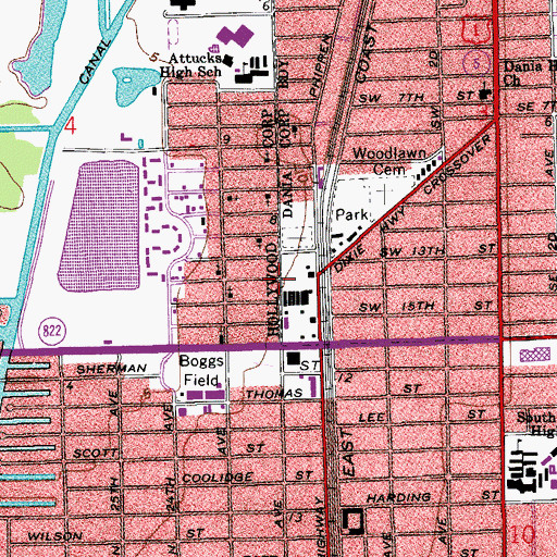 Topographic Map of Hollywood Police Department - Neighborhood Network Center - East, FL