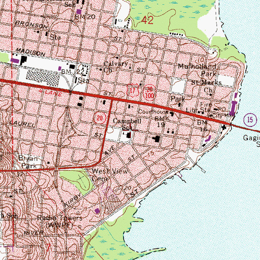 Topographic Map of Putnam County Schools Police Department, FL