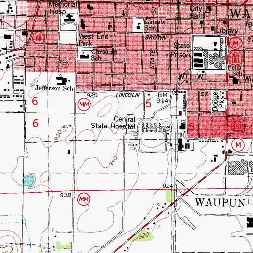 Topographic Map of Dodge Correctional Institution, WI