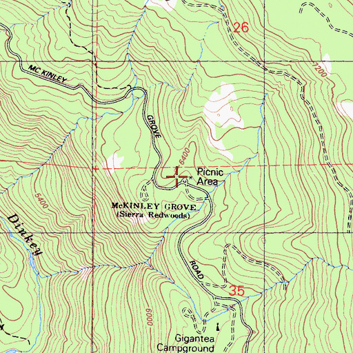 Topographic Map of McKinley Grove Picnic Area, CA
