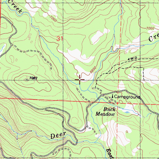 Topographic Map of Buck Meadow Campground, CA