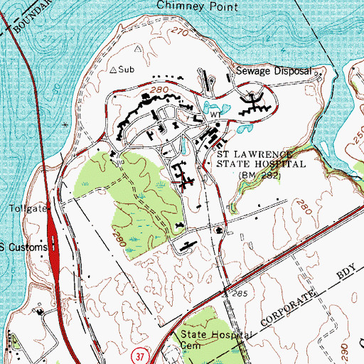 Topographic Map of Ogdensburg Correctional Facility, NY