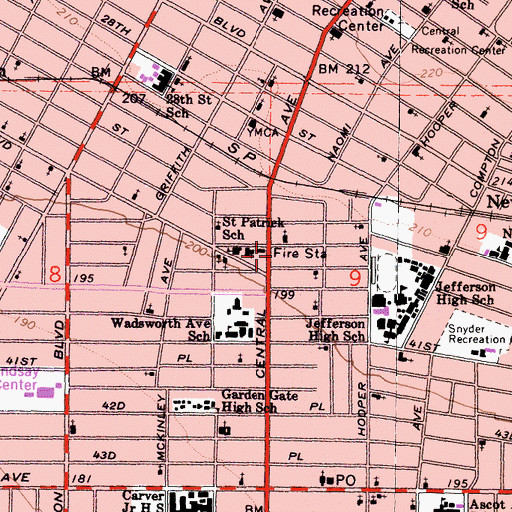 Topographic Map of Los Angeles Police Department Newton Station, CA