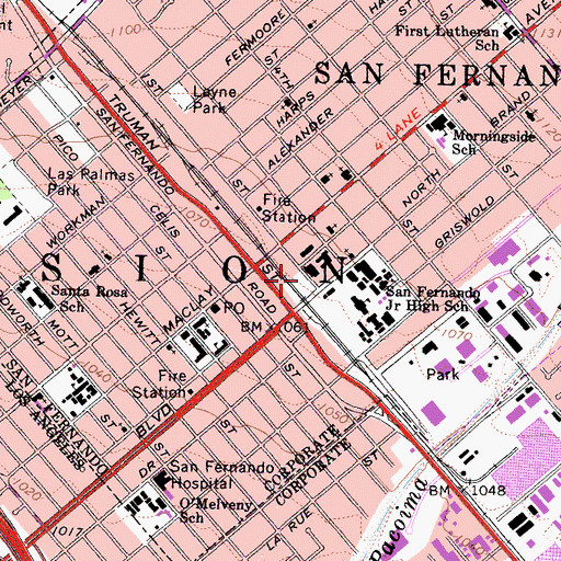Topographic Map of San Fernando Police Department, CA