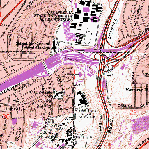 Topographic Map of Los Angeles County Sheriff's Department, CA