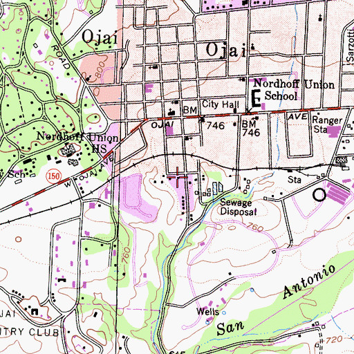 Topographic Map of Ventura County Sheriff's Office Ojai Police Station, CA
