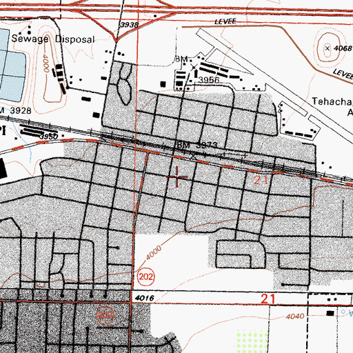 Topographic Map of Tehachapi Police Department, CA