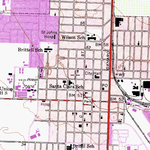 Topographic Map of Oxnard Police Department, CA
