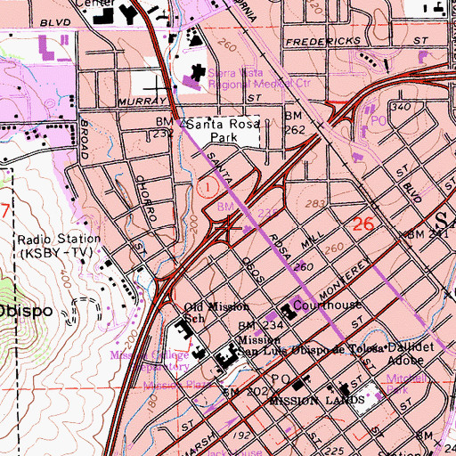 Topographic Map of San Luis Obispo Police Department, CA