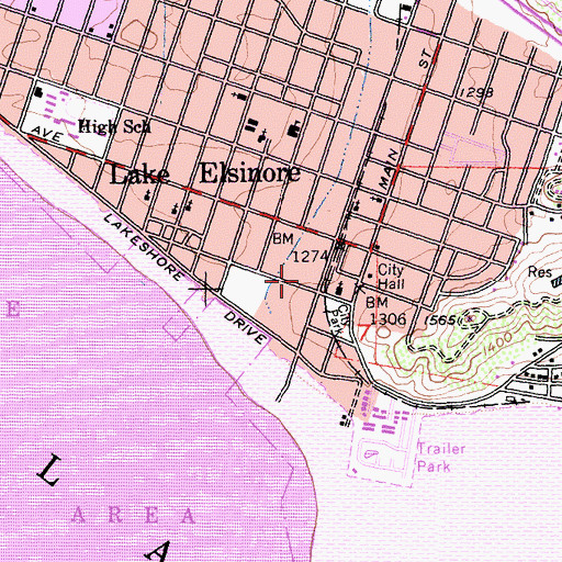 Topographic Map of Riverside County Sheriff's Department - Lake Elsinore, CA