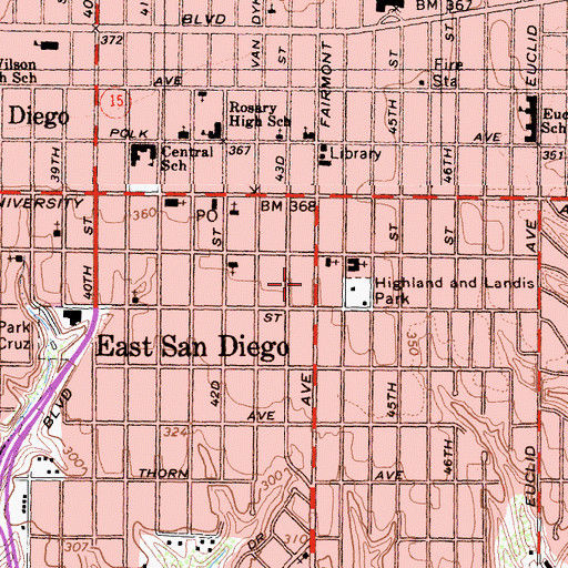 Topographic Map of San Diego Police Department - Mid City Division, CA