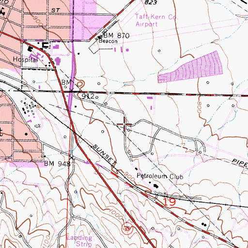 Topographic Map of Taft City Police Department, CA