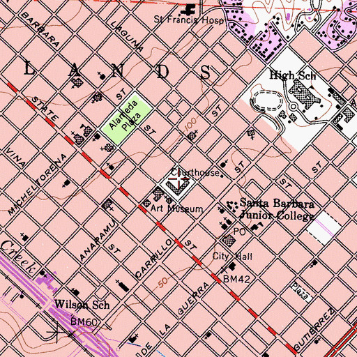 Topographic Map of Santa Barbara County Sheriff's Office Court Services Division, CA