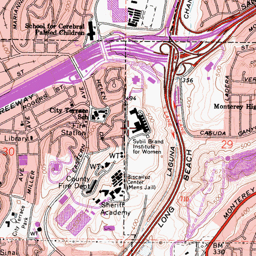 Topographic Map of Los Angeles County Sheriff's Department, CA