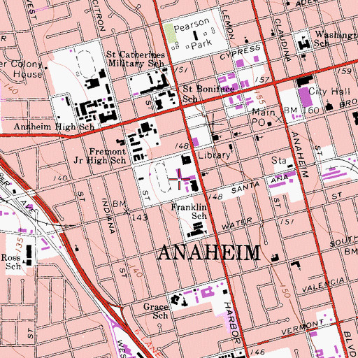 Topographic Map of Anaheim Police Department Headquarters, CA