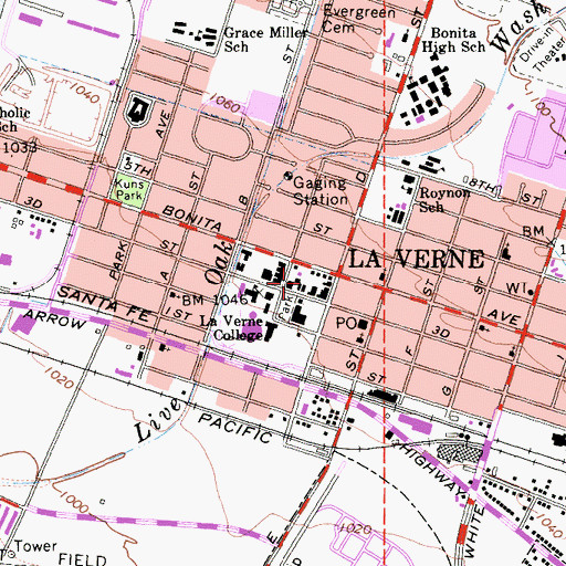 Topographic Map of La Verne Police Department, CA