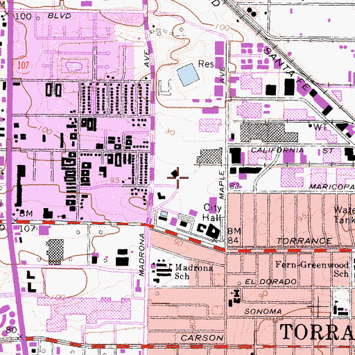 Topographic Map of Torrance Police Department, CA