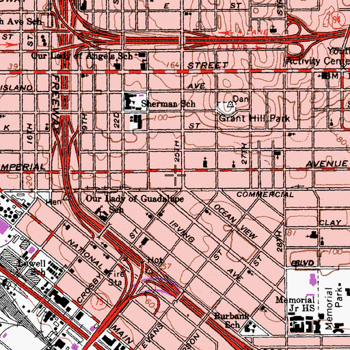 Topographic Map of San Diego Police Department - Central Division, CA